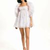 Clearance * Solado Floral Print Puff Sleeve Mesh Mini Dress Pink