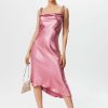 New * Solado Satin Irregular Hem Midi Dress Pink