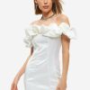 Online * Solado Off Shoulder Satin Solid Bodycon Mini Dress White