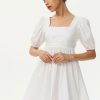 New * Solado Square Neck Backless Puff Sleeve Mini Dress White