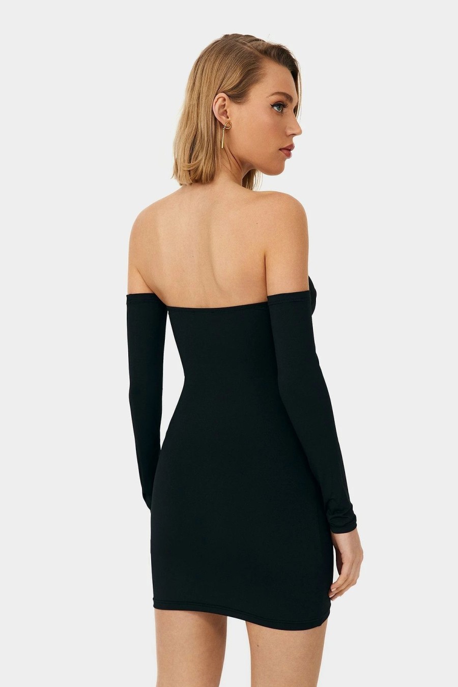 Online * Solado Off Shoulder Backless Cut Out Tube Bodycon Dress With Oversleeve Black