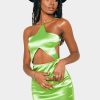 New * Solado Satin Halter Neck Cut Out Backless Mini Dress Lightgreen