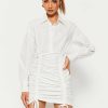 New * Solado Drop Shoulder Drawstring Ruched Mini Dress White