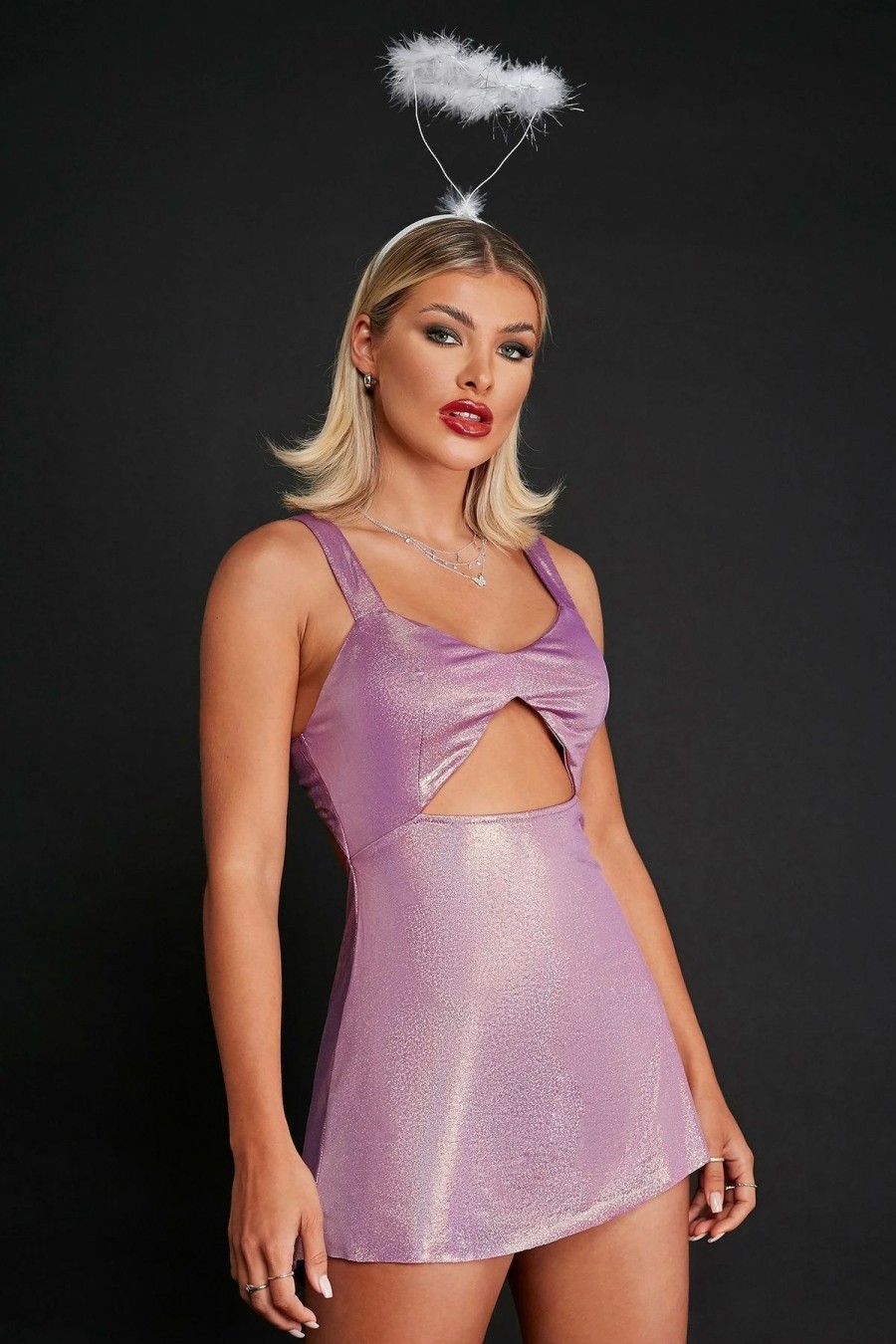 Clearance * Solado Cut Out Backless Bodycon Glitter Mini Dress Pink