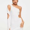 Hot * Solado One Sleeve Thumb Hole Cut Out Mini Dress White