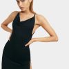 Best * Solado Cowl Neck Open Back Split Hem Mini Dress Black