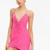 New * Solado Plunging Neck Drawstring Ruched Cami Mini Dress Deeppink