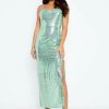 Hot * Solado Sequin Split Hem Backless Cami Maxi Dress Aquamarine