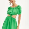 New * Solado Cut Out Tie Backless Puff Sleeve Mini Dress Green