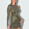 Online * Solado Cut Out One Sleeve Glitter Mini Dress Darkkhaki