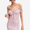 Clearance * Solado Floral Print Off Shoulder Mini Dress Pink