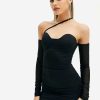 Best * Solado One Shoulder Long Sleeve Mini Dress Black