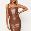 Wholesale * Solado Open Back Pu Leather Bodycon Mini Dress Brown