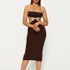 Clearance * Solado Colorblock Trim Open Back Split Hem Midi Dress Brown