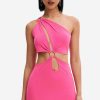 Wholesale * Solado Cut Out One Shoulder O-Ring Detail Mini Dress Deeppink