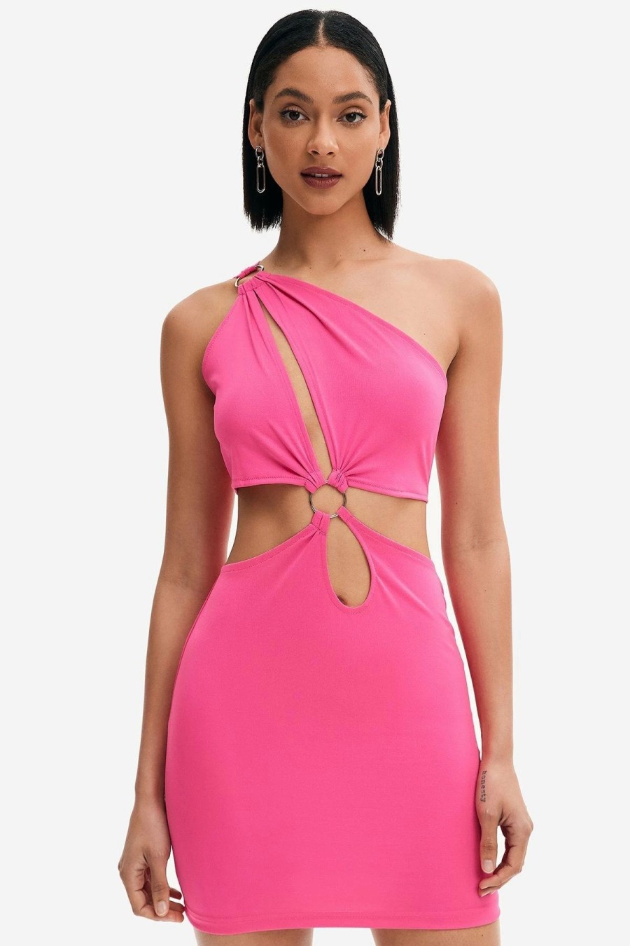 Wholesale * Solado Cut Out One Shoulder O-Ring Detail Mini Dress Deeppink