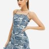 Clearance * Solado Abstract Print Ruffle Cami Mini Dress Steelblue