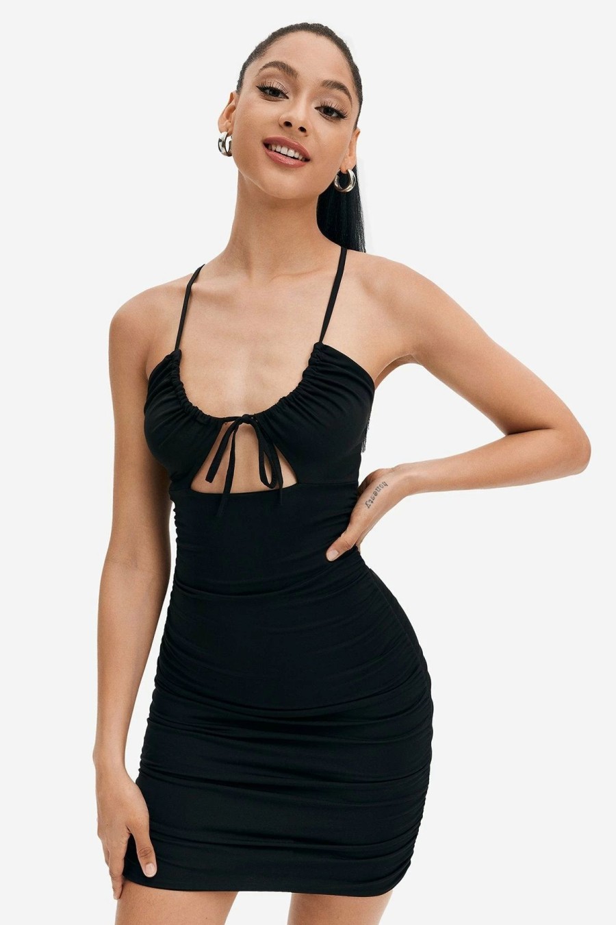 Wholesale * Solado Plunging Neck Cut Out Bodycon Mini Dress Black