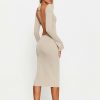 Hot * Solado Flared Sleeve Open Back Bodycon Midi Dress Without Belt Beige