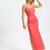 New * Solado Side Spilt Lace Up Abstract Print Maxi Dress Lightcoral