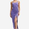 Hot * Solado Halter Neck Backless Split Hem Midi Dress Purple