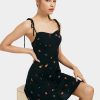 Best * Solado Fruit Print Tie Shoulder Backless Mini Dress Black