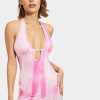 Wholesale * Solado Swirl Print Halter Neck Tie Backless Mini Dress Pink