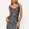 Best * Solado Cowl Neck Zebra Print Tie Strap Drape Mini Dress Black