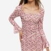 Hot * Solado Square Neck Floral Print Ruched Mini Dress Pink