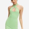 Online * Solado Halter Neck Backless Ribbed Bodycon Dress Lightgreen