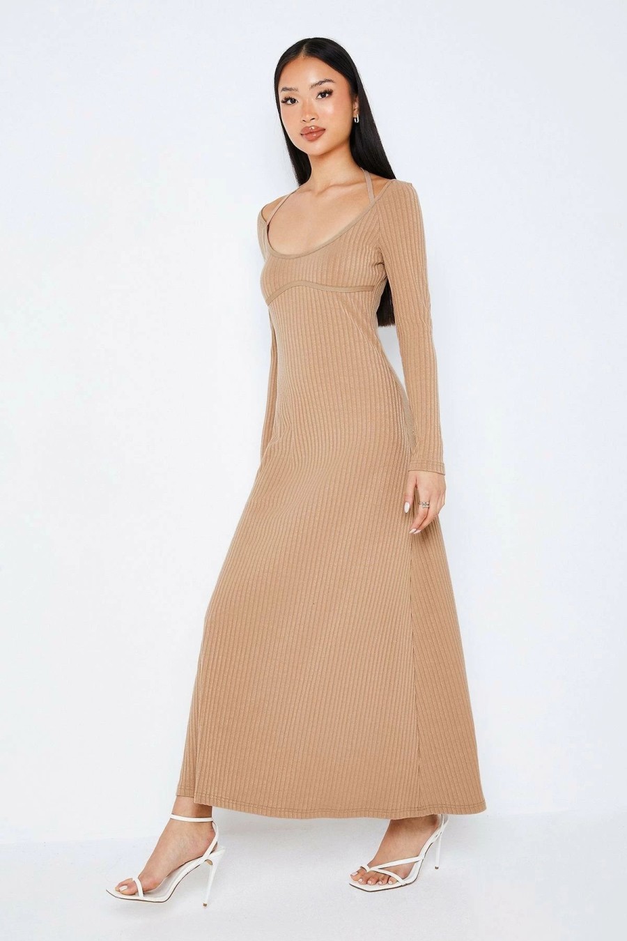 Wholesale * Solado U Neck Colorblock Stripe Knitted Maxi Dress Wheat