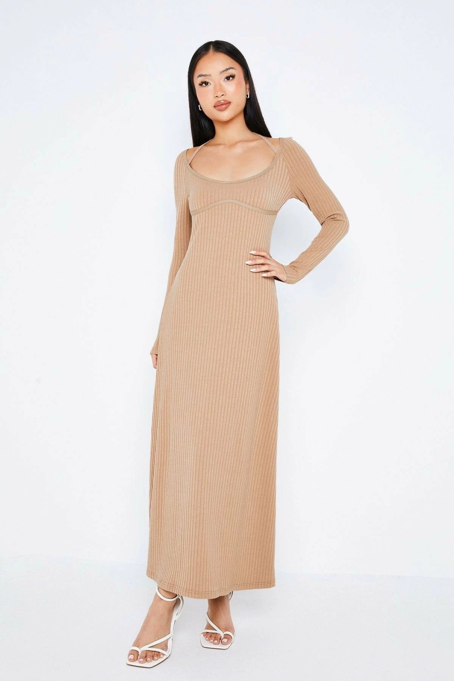 Wholesale * Solado U Neck Colorblock Stripe Knitted Maxi Dress Wheat