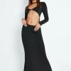 Best * Solado Plunging Neck Cut Out Long Sleeve Maxi Dress Black