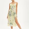 Best * Solado Cowl Neck Floral Print Split Hem Midi Dress Lightyellow