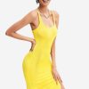 Hot * Solado Solid Split Leg Midi Dress Yellow