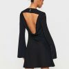 New * Solado Open Back Cinched Waist Flared Sleeve Mini Dress Black