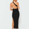 Clearance * Solado One Shoulder Open Back Split Hem Midi Dress Black