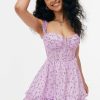 New * Solado Floral Print Layered Mini Dress Plum