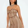 Online * Solado Satin Trim Bodycon Tube Mini Dress Tan