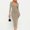 Wholesale * Solado Seam Detail Split Hem Textured Maxi Dress Tan