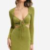 Wholesale * Solado Plunging Neck Cut Out Tie Front Mini Dress Yellowgreen