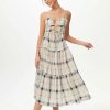 Clearance * Solado Lace Up Plaid Print Maxi Dress Beige