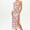 Wholesale * Solado Floral Print Plunging Neck Split Leg Midi Dress Deeppink