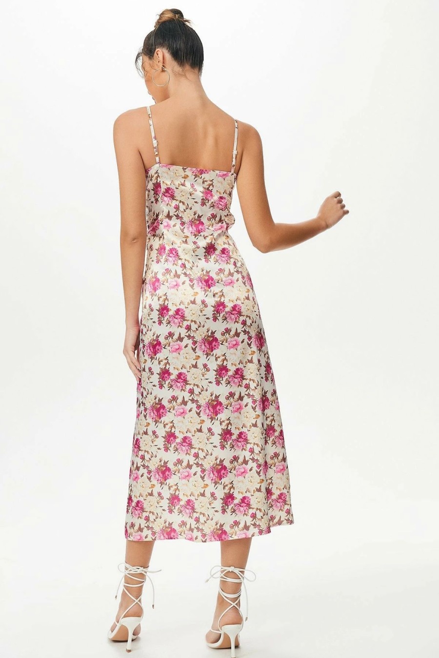 Wholesale * Solado Floral Print Plunging Neck Split Leg Midi Dress Deeppink