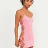 Clearance * Solado Plunging Neck Tie Side Ribbed Mini Dress Pink