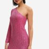 Wholesale * Solado Sequin One Shoulder Mini Dress Deeppink