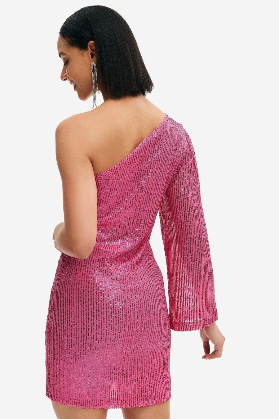 Wholesale * Solado Sequin One Shoulder Mini Dress Deeppink