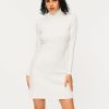 New * Solado High Neck Ribbed Knit Long Sleeve Sweater Dress White