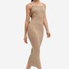 Clearance * Solado Cut Out Twist Knitted Bodycon Maxi Dress Tan