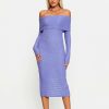 Best * Solado Off Shoulder Check Textured Split Hem Midi Dress Orchid